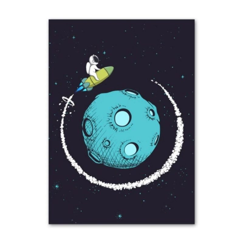 affiche pour enfant astronaute volant autour de la lune