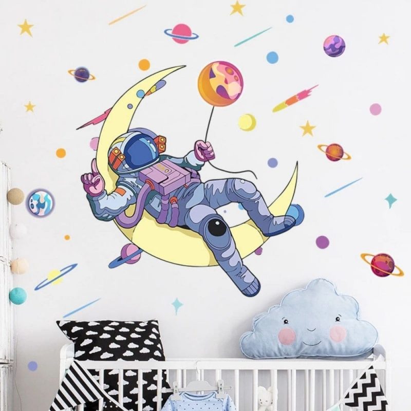 decalque mural astronaute croissant de lune