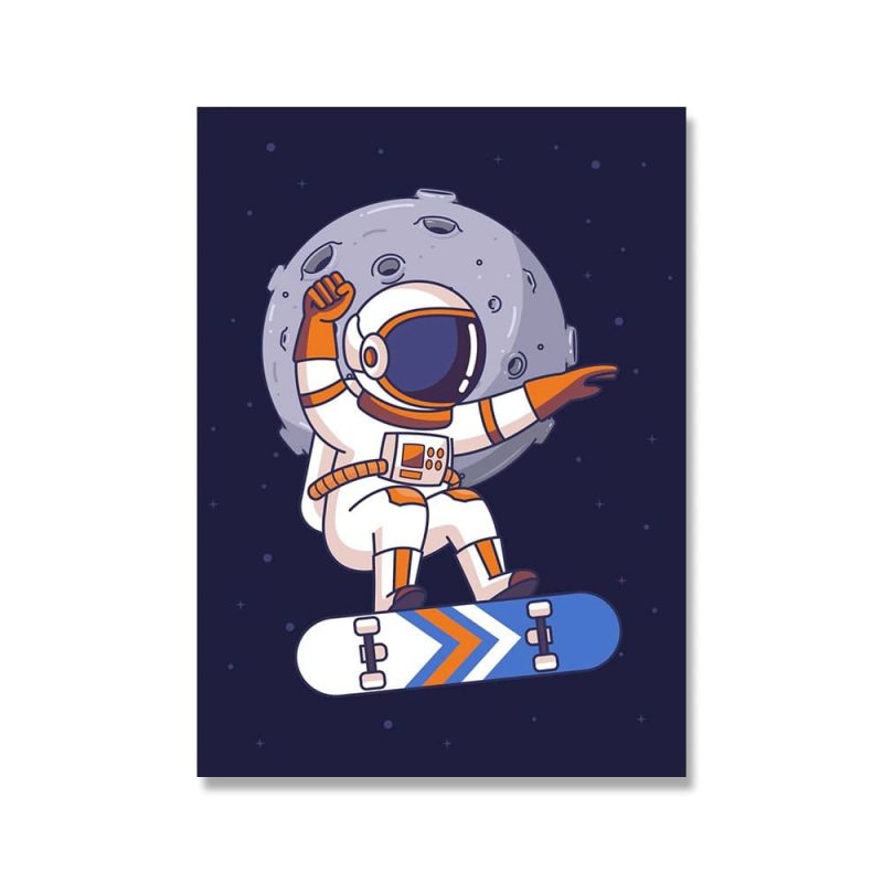 poster chambre enfant astronaute skateboard dans l espace