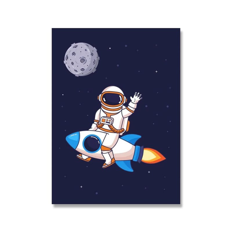 poster chambre enfant astronaute sur une fusee