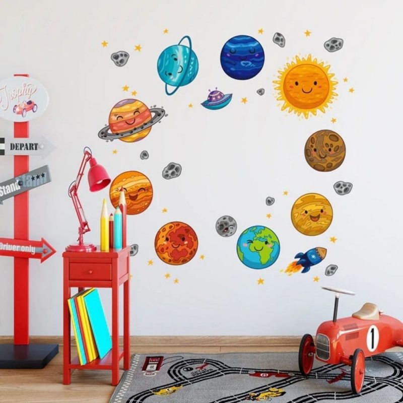 stickers muraux planetes systemes solaire chambre a coucher